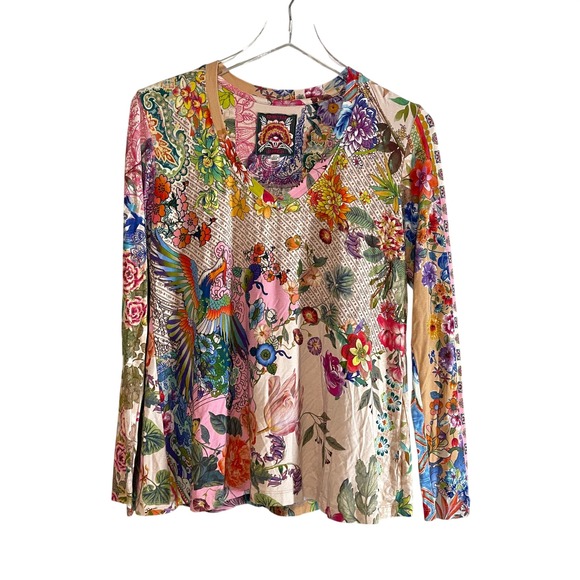 Johnny Was Tops - Johnny Was Floral Jersey Bamboo Stretch V Neck Floral Pullover Top Size XS